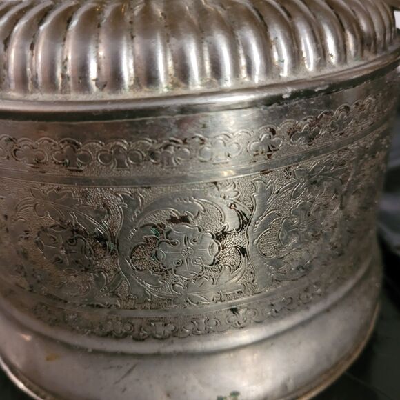 Vtg Nickel Plated Teapot Electric Lamp W/blue Checkered Shade - Picture 11 of 16